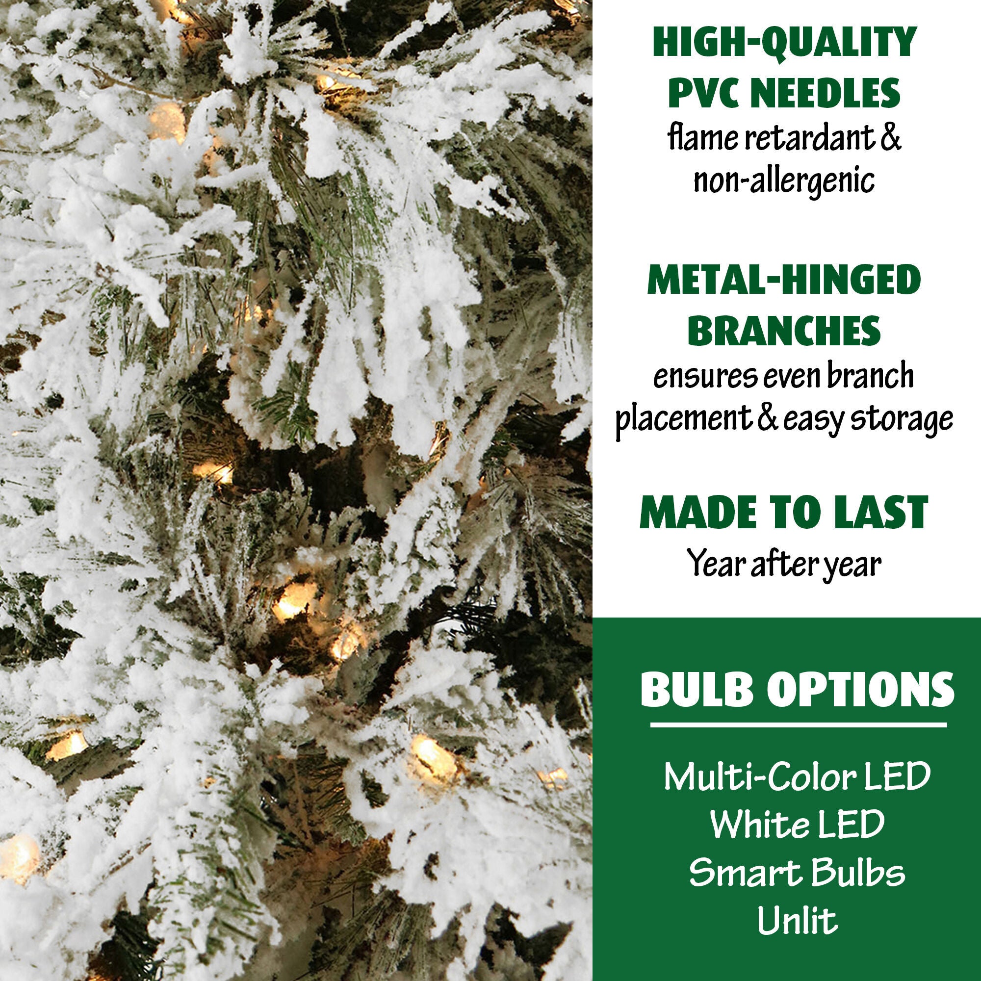 Fraser Hill Farm -  9-Ft. Flocked Snowy Pine Christmas Tree with Smart String Lighting