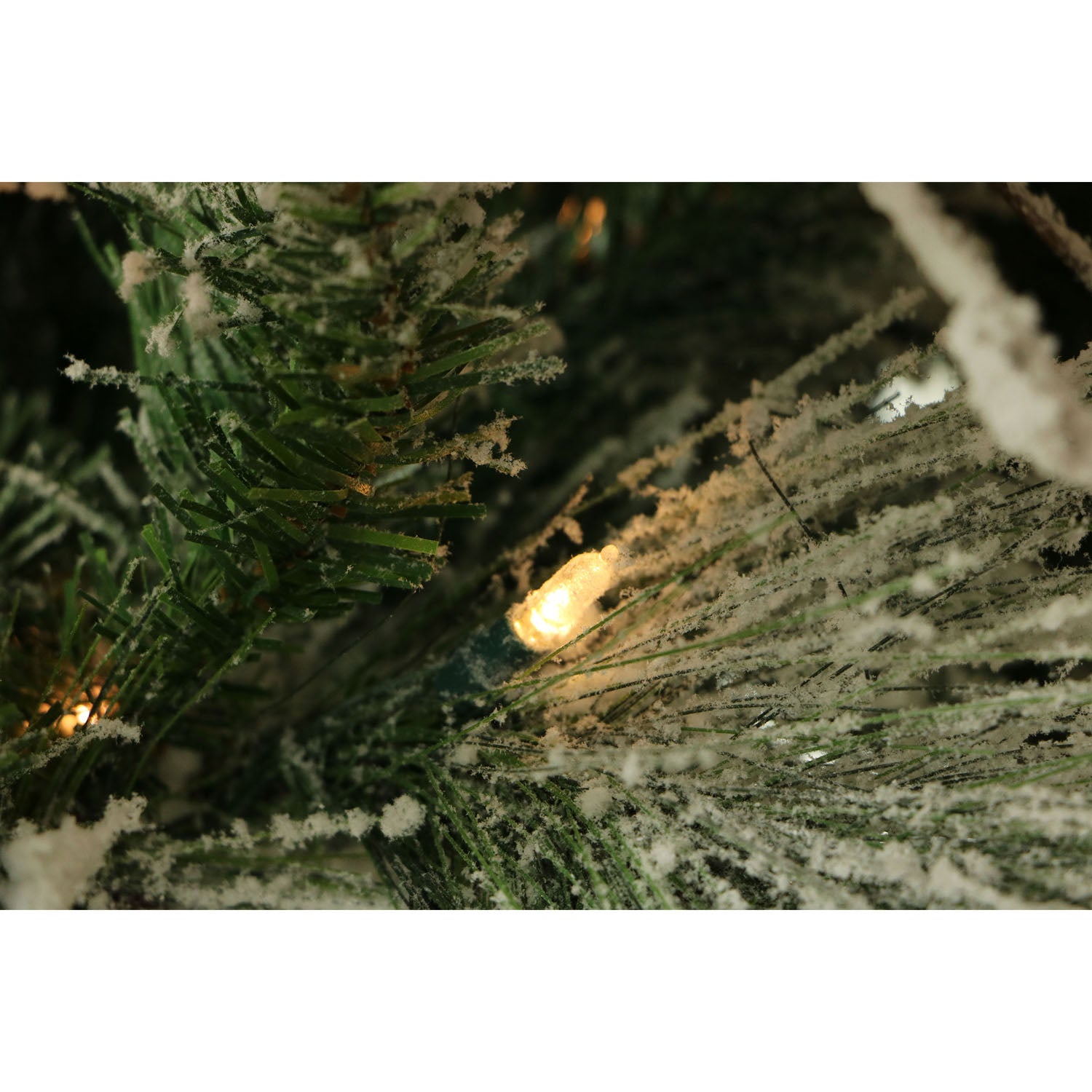 Fraser Hill Farm -  9-Ft. Flocked Snowy Pine Christmas Tree with Warm White LED String Lighting