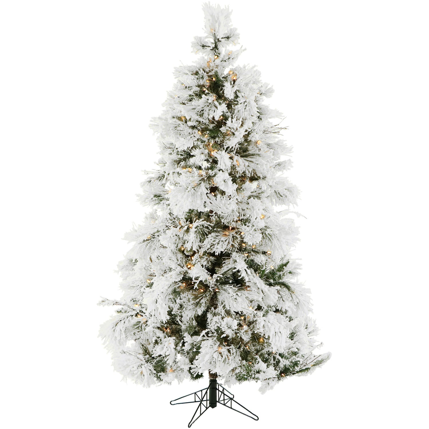 Fraser Hill Farm -  9-Ft. Flocked Snowy Pine Christmas Tree with Multi-Color LED String Lighting
