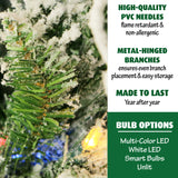 Fraser Hill Farm -  9-Ft. Flocked Snowy Pine Christmas Tree with Multi-Color LED String Lighting