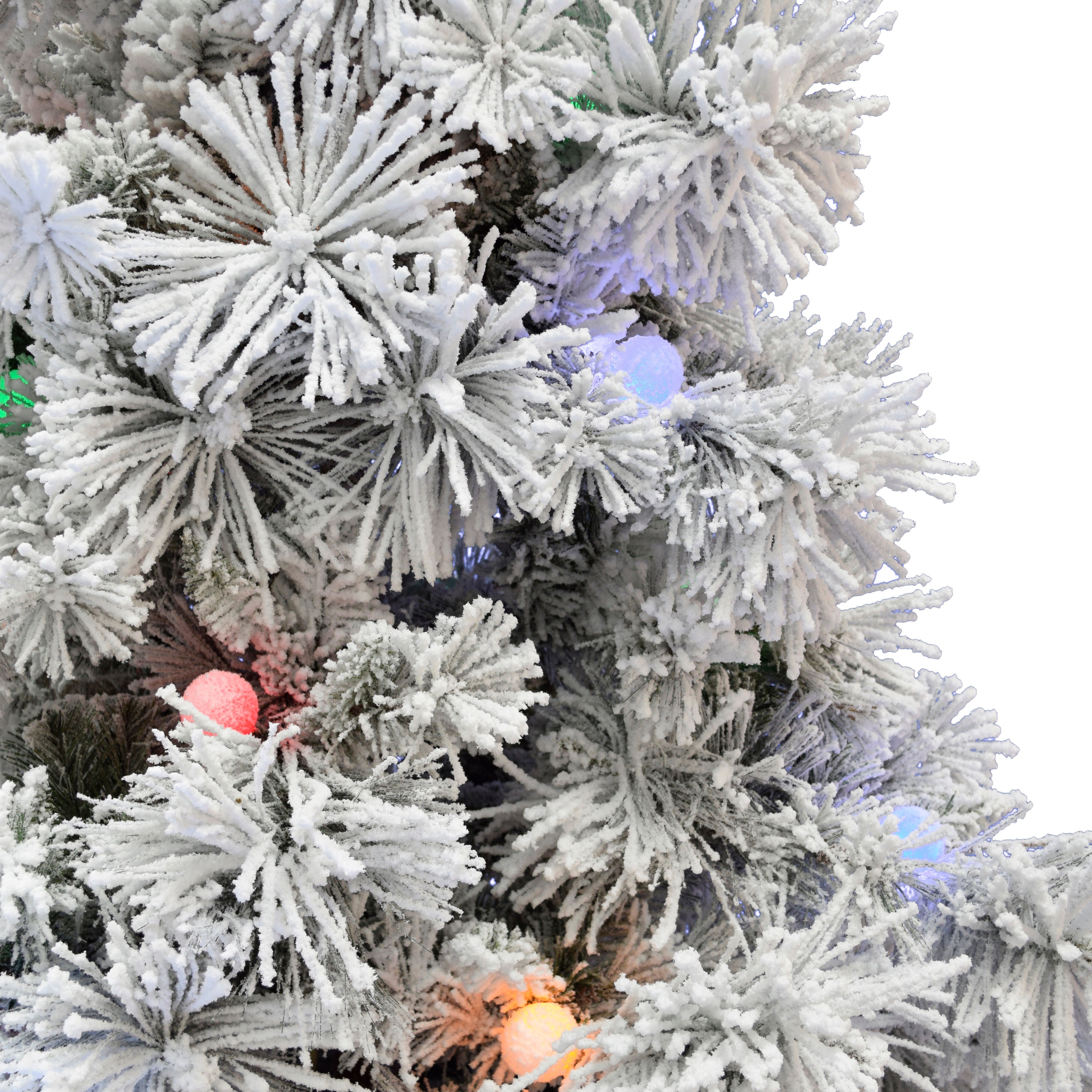 Fraser Hill Farm -  6.5-Ft. Flocked Snowy Pine Christmas Tree with Colorful G40 LED Light Bulbs