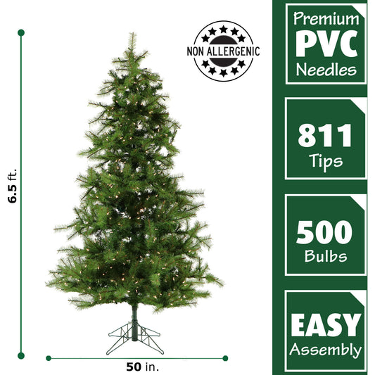 Fraser Hill Farm -  6.5-Ft. Southern Peace Pine Christmas Tree with Warm White LED Lighting