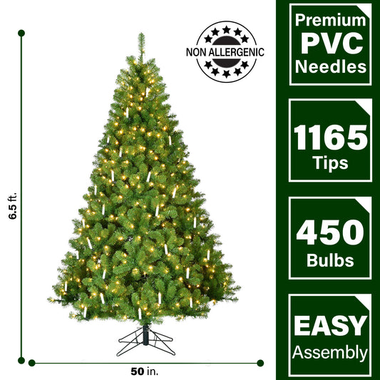Fraser Hill Farm -  6.5-Ft. Vintage Christmas Tree with Classic Candles and Warm White LED Lights
