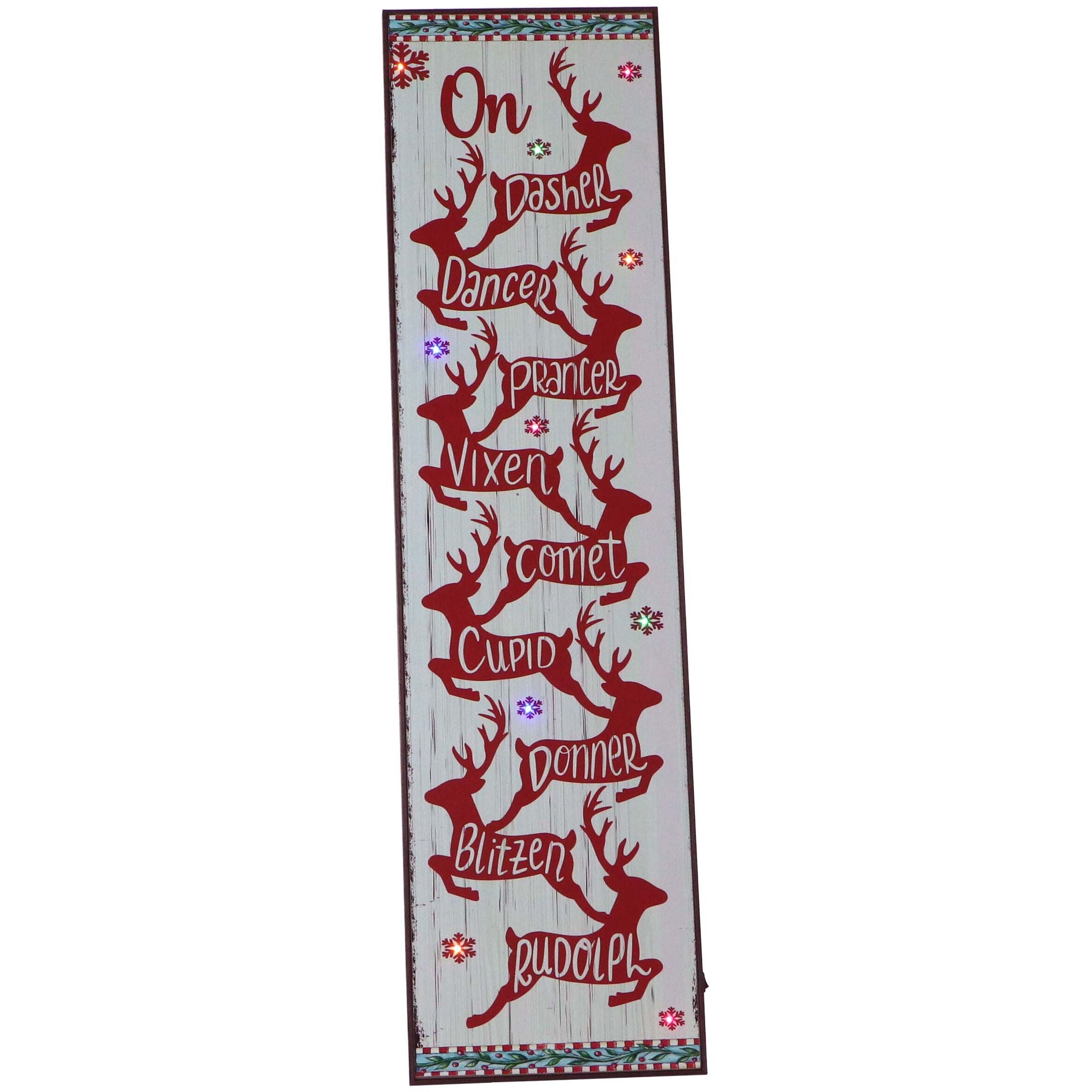 Fraser Hill Farm -  45-In. ON DASHER Santa's Reindeer Porch Leaner Sign with Battery-Operated LED Lights, Festive Christmas Decoration