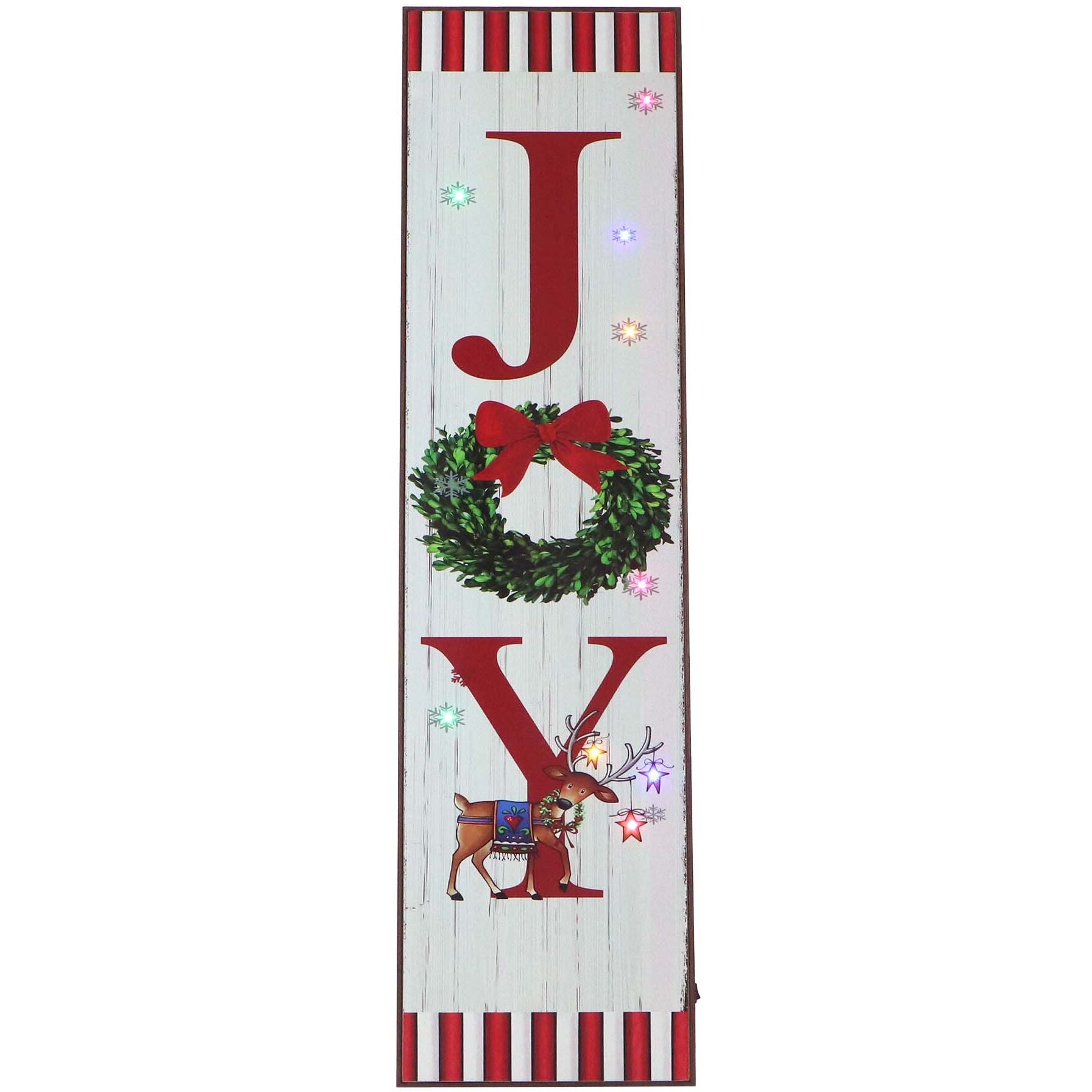 Fraser Hill Farm -  45-In. JOY Wreath and Reindeer Porch Leaner Sign with Battery-Operated LED Lights, Festive Christmas Decoration