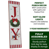 Fraser Hill Farm -  45-In. JOY Wreath and Reindeer Porch Leaner Sign with Battery-Operated LED Lights, Festive Christmas Decoration