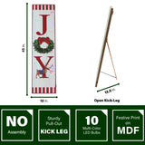 Fraser Hill Farm -  45-In. JOY Wreath and Reindeer Porch Leaner Sign with Battery-Operated LED Lights, Festive Christmas Decoration