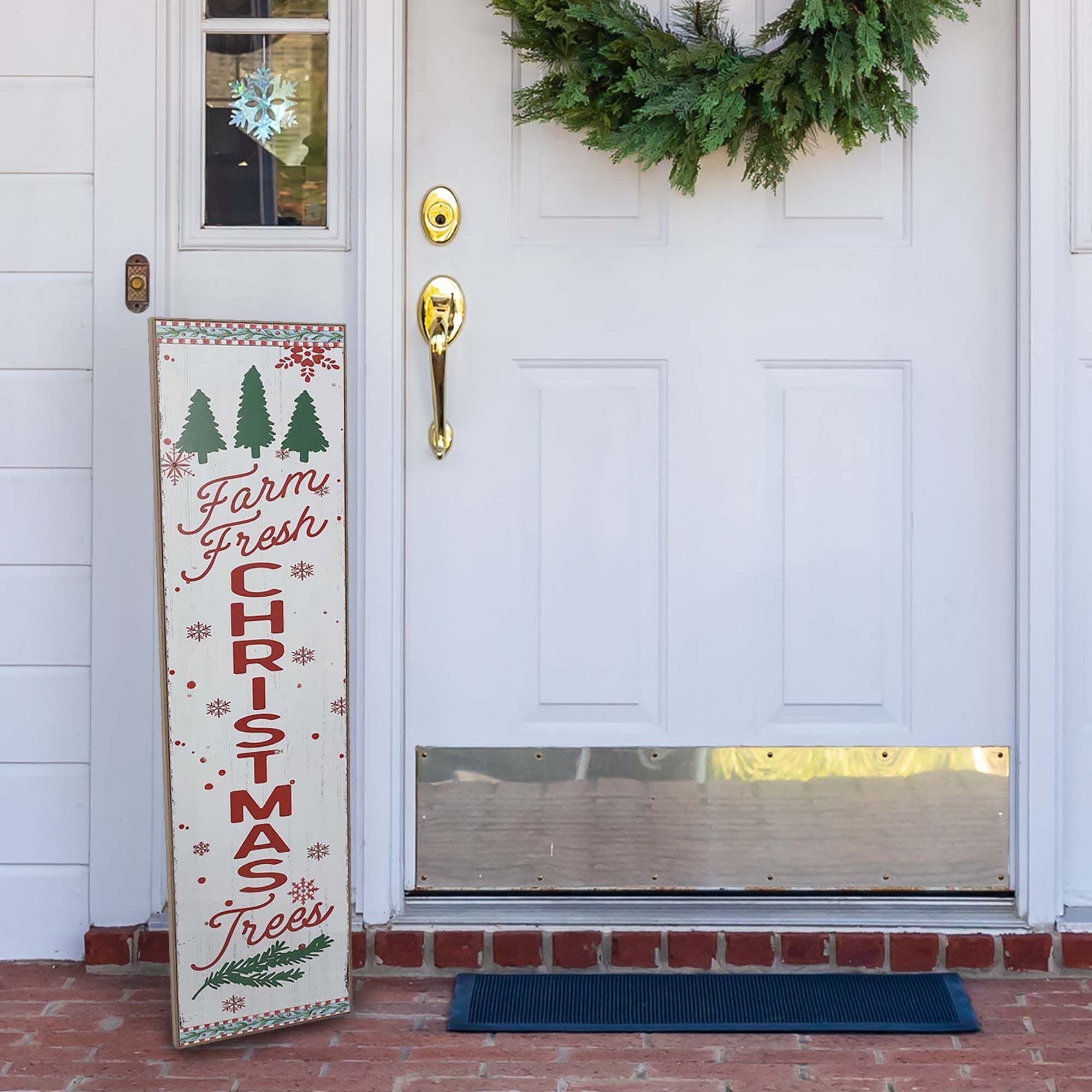 Fraser Hill Farm -  45-In. FARM FRESH CHRISTMAS TREES Porch Leaner Sign with Battery-Operated LED Lights, Festive Christmas Decoration