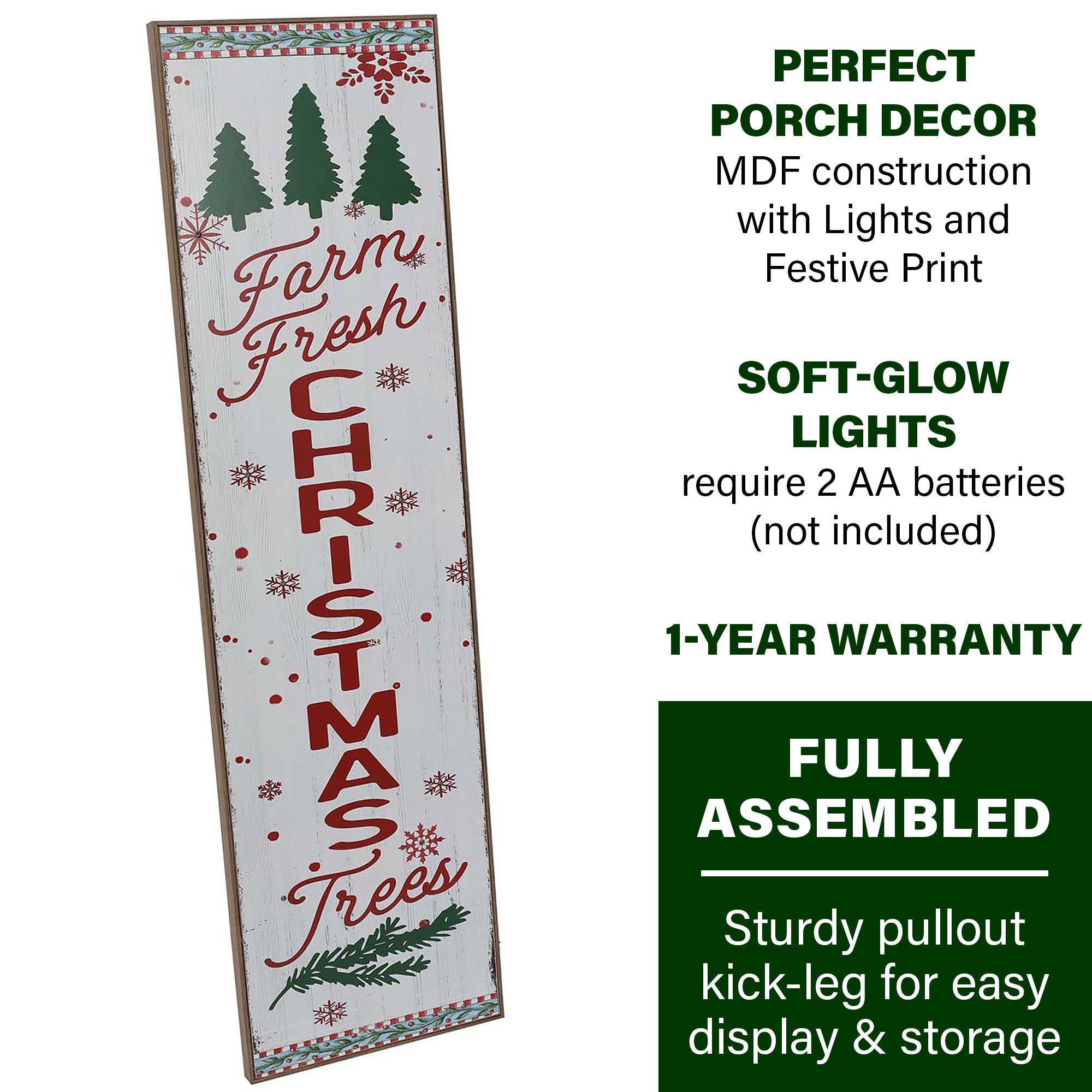 Fraser Hill Farm -  45-In. FARM FRESH CHRISTMAS TREES Porch Leaner Sign with Battery-Operated LED Lights, Festive Christmas Decoration