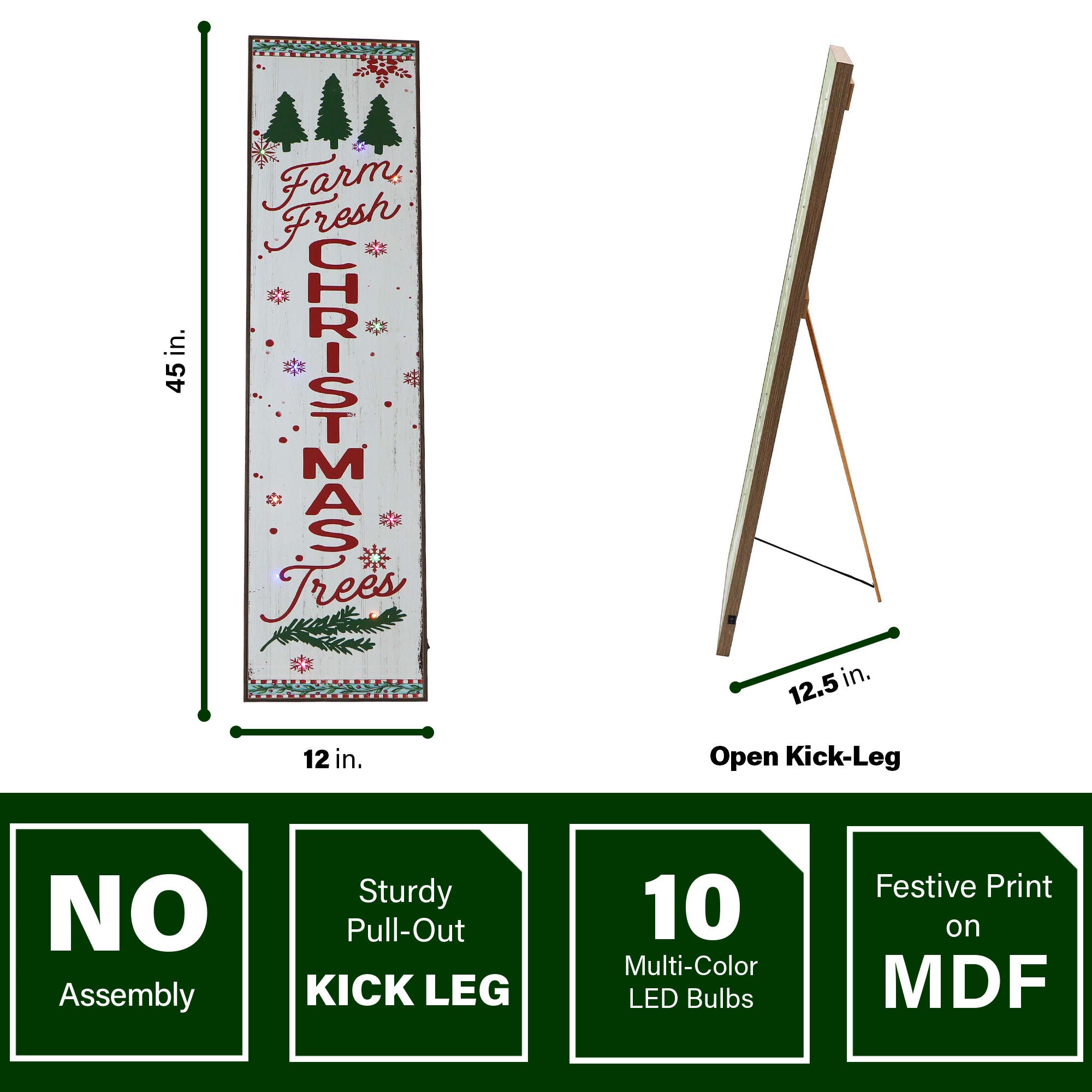 Fraser Hill Farm -  45-In. FARM FRESH CHRISTMAS TREES Porch Leaner Sign with Battery-Operated LED Lights, Festive Christmas Decoration