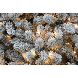 Fraser Hill Farm -  7.5-Ft. Flocked Winter Snow Pine Christmas Tree with Warm White LED Lighting