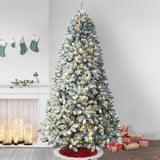 Fraser Hill Farm -  9-Ft. Flocked Winter Snow Pine Christmas Tree with Warm White LED Lighting