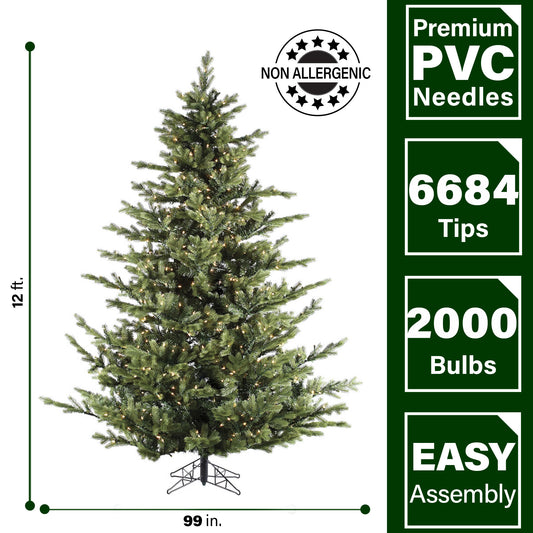 Fraser Hill Farm -  12-Ft. Woodside Pine Christmas Tree with Clear Smart Lighting and EZ Connect