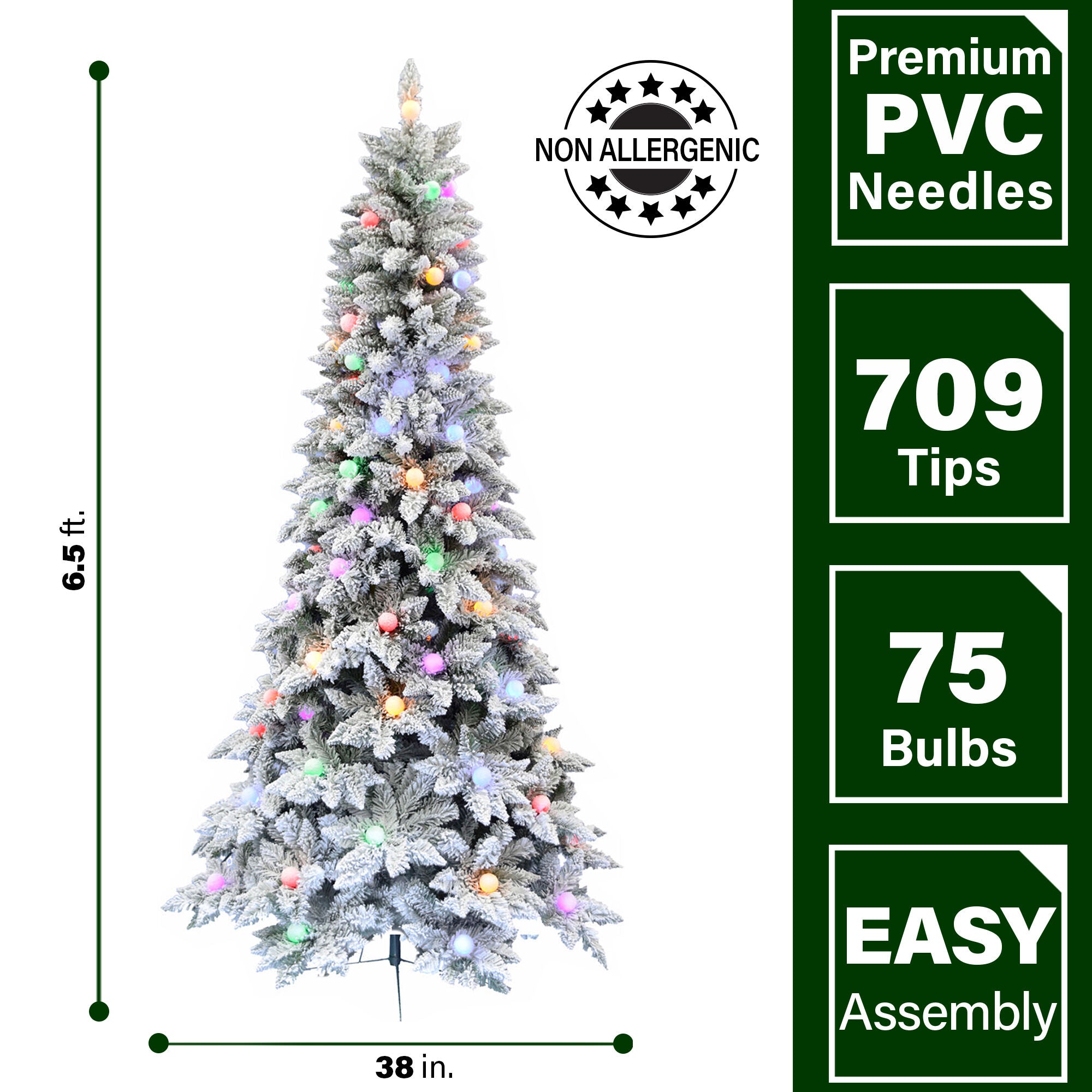 Fraser Hill Farm -  6.5-Ft. Slim White Tail Pine Snow-Flocked Christmas Tree with Colorful G40 Bulbs