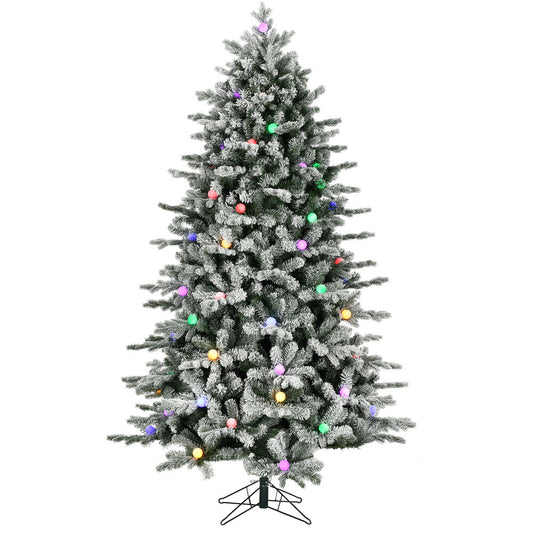Fraser Hill Farm -  7.5-Ft. Full White Tail Pine Snow-Flocked Christmas Tree with Colorful G40 Bulbs