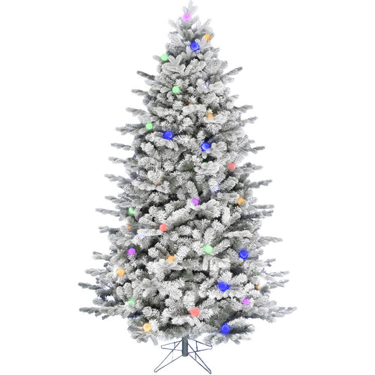 Fraser Hill Farm -  9-Ft. Full White Tail Pine Snow-Flocked Christmas Tree with Colorful G40 Bulbs