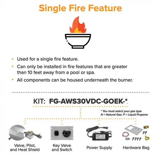 Firegear - Single Fire Feature All Weather Ignition System, Propane - FG-AWS30VDC-GOEK-P