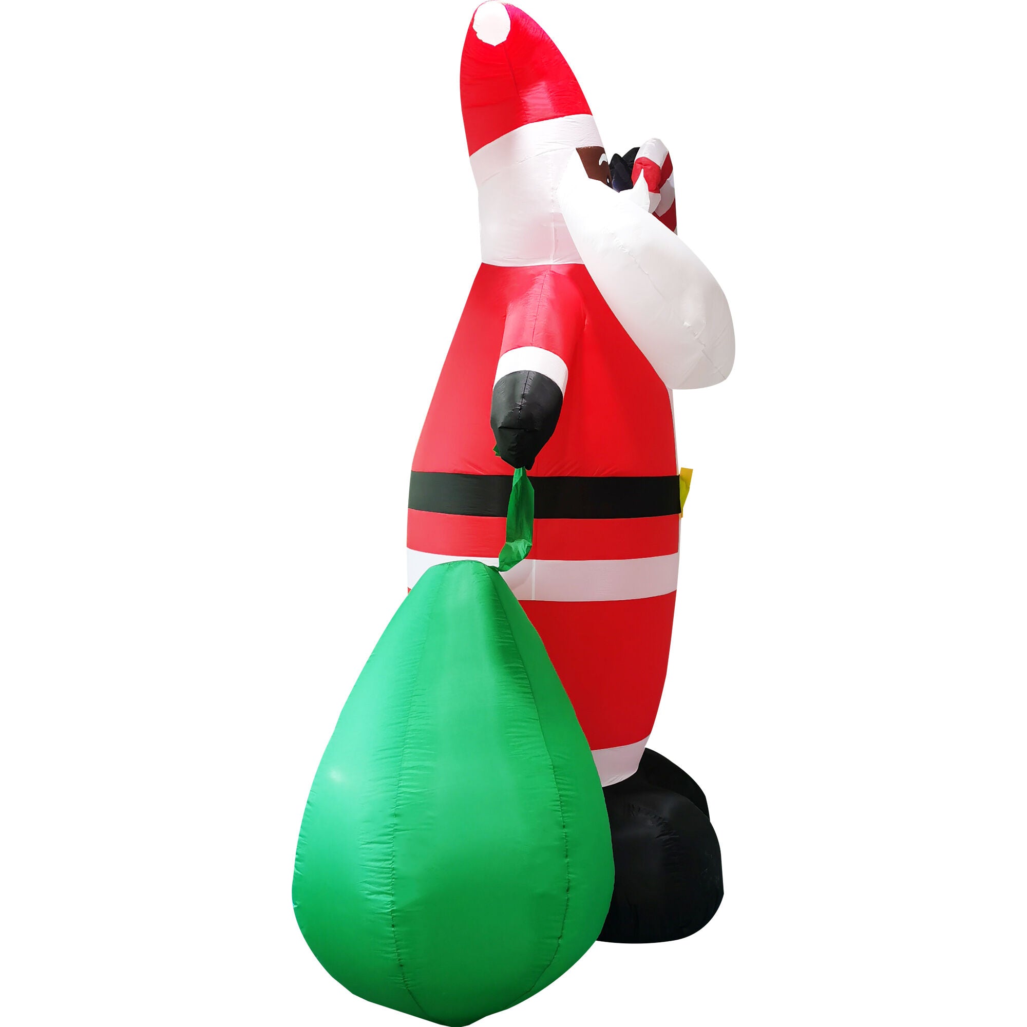 Fraser Hill Farm - 10-Ft. Tall Prelit African American Santa Holding Toy Sack Inflatable