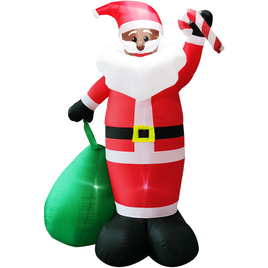 Fraser Hill Farm - 10-Ft. Tall Prelit African American Santa Holding Toy Sack Inflatable