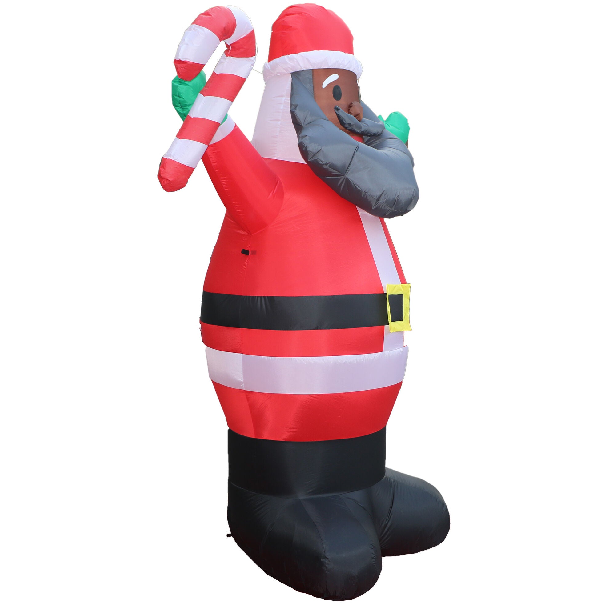 Fraser Hill Farm - 10-Ft. Tall Prelit African American Santa Holding Candy Cane Inflatable