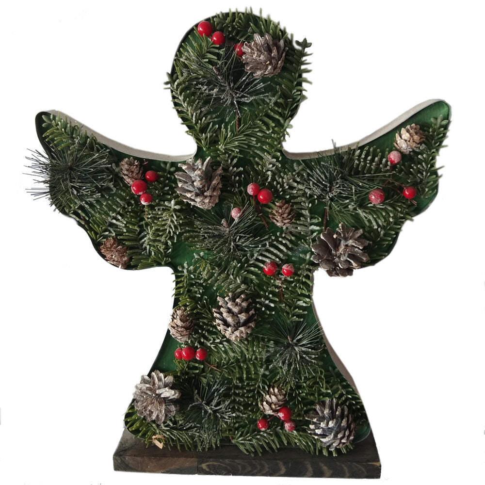 Fraser Hill Farm -  15-In. Tall Angel-Shaped Metal Frame with Pinecones and Berries, Festive Indoor Christmas Decoration