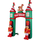 Fraser Hill Farm -  10-Ft. Santa's Toy Shop Archway w/ Toy Soldiers and Rocking Horse, Blow-Up Christmas Inflatable w/ Lights and Storage Bag