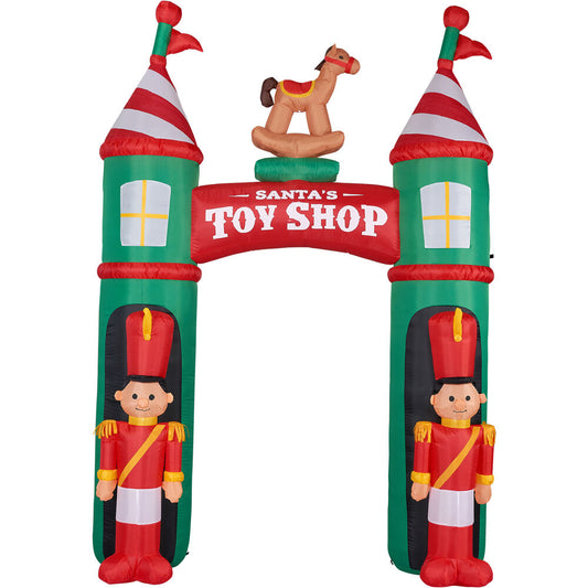 Fraser Hill Farm -  10-Ft. Santa's Toy Shop Archway w/ Toy Soldiers and Rocking Horse, Blow-Up Christmas Inflatable w/ Lights and Storage Bag