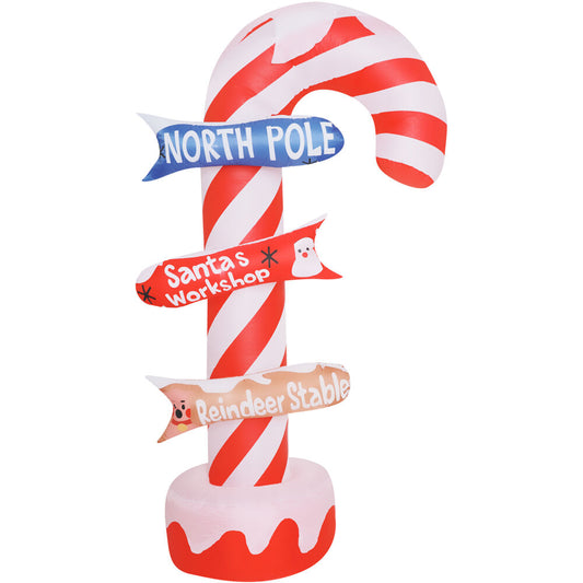 Fraser Hill Farm -  6-Ft. Pre-Lit Inflatable Candy Cane Direction Sign