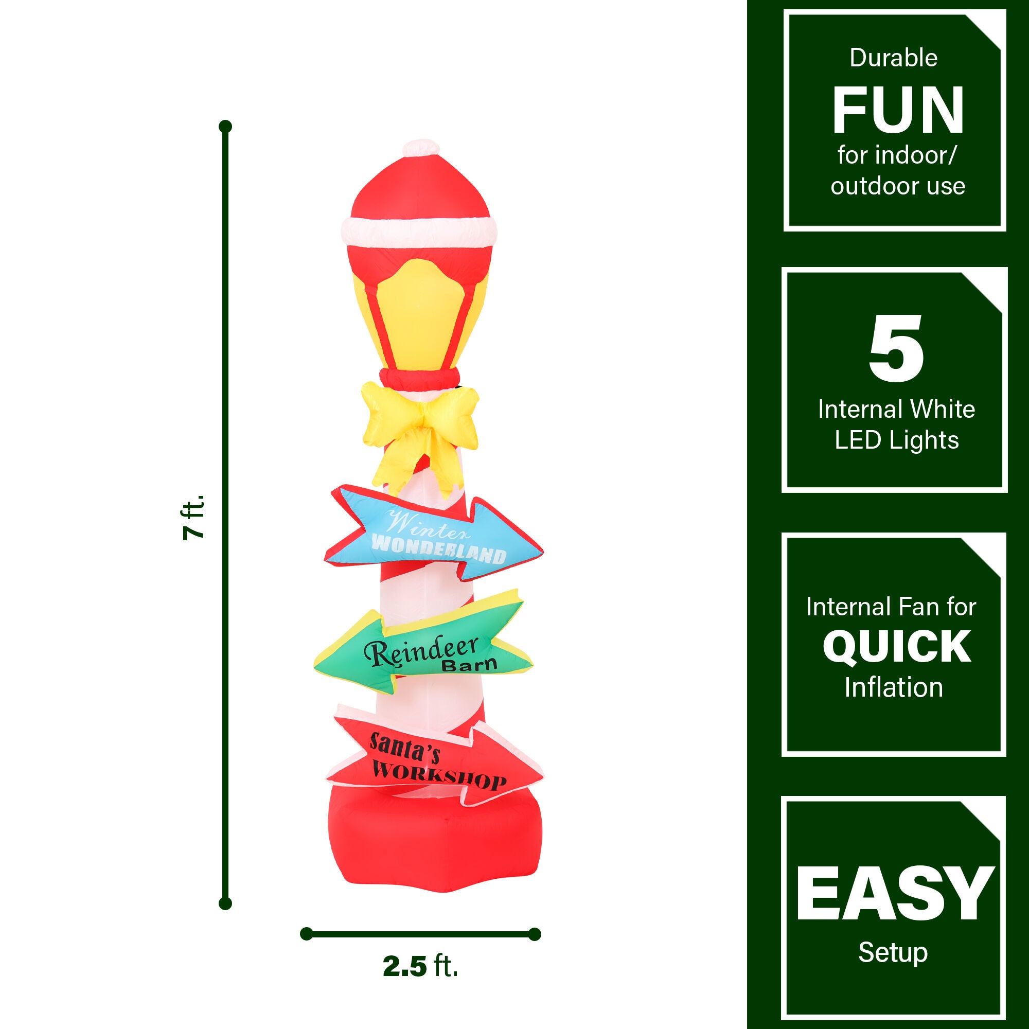 Fraser Hill Farm -  7-Ft. Pre-Lit Inflatable Lamp Post Direction Sign