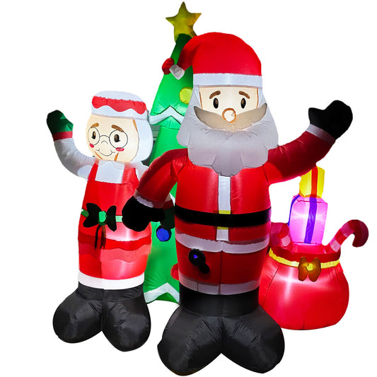 Fraser Hill Farm - 6-Ft. Tall Prelit Mr. and Mrs. Claus with Tree Inflatable with Music