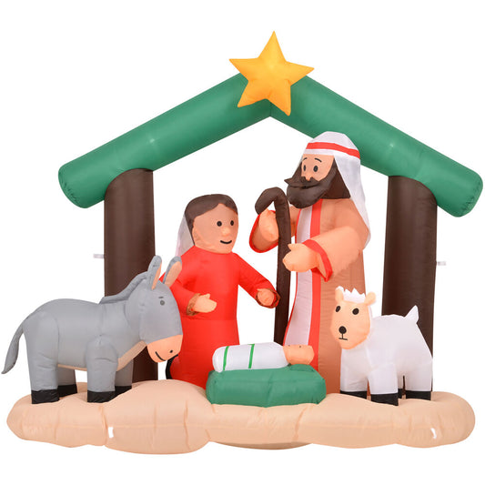 Fraser Hill Farm -  7-Ft. Wide Nativity with Mary, Joseph, Baby Jesus, and Animals, Blow-Up Christmas Inflatable w/ Lights and Storage Bag