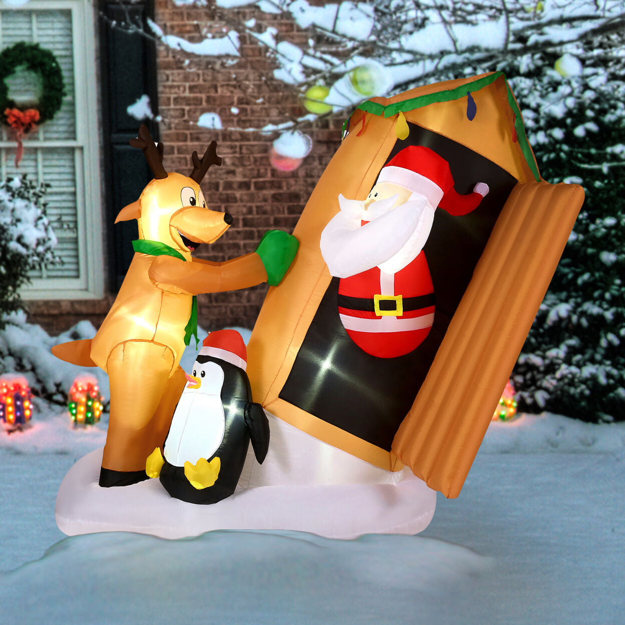 Fraser Hill Farm -  4-Ft. Tall Pre-Lit Inflatable Santa in Outhouse