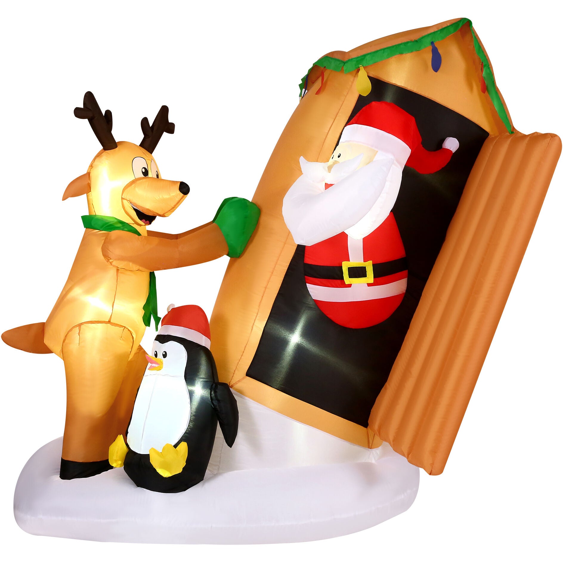 Fraser Hill Farm -  4-Ft. Tall Pre-Lit Inflatable Santa in Outhouse