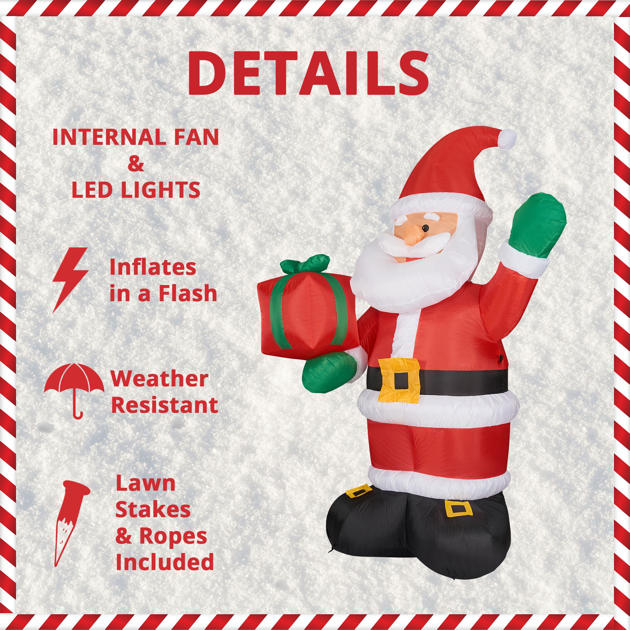 Fraser Hill Farm -  10-Ft. Tall Santa Claus Holding Gift, Outdoor Blow-Up Christmas Inflatable with Lights and Storage Bag