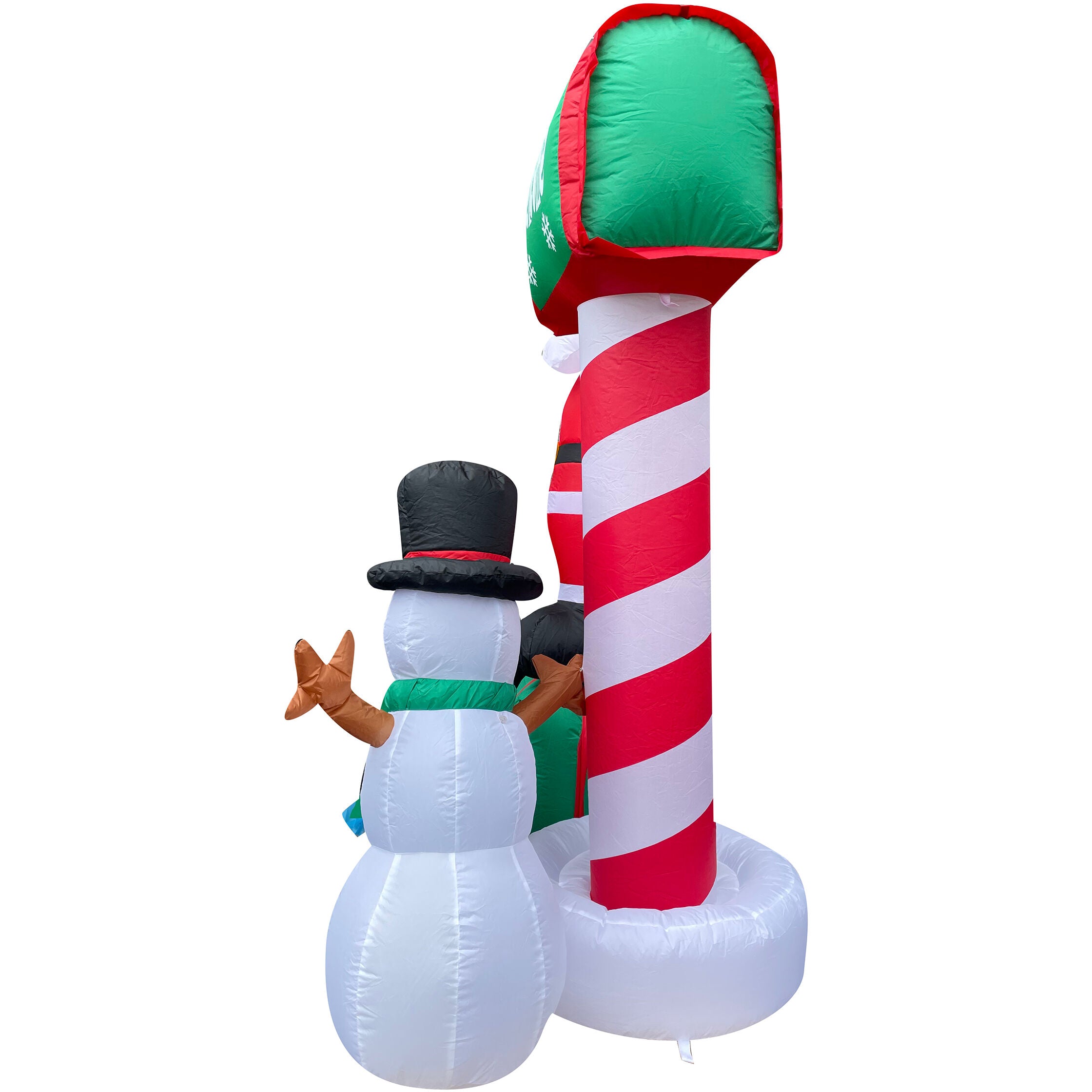 Fraser Hill Farm -  6-Ft. Tall Welcome Mailbox with Santa, Snowman, and Penguin, Outdoor Blow-Up Christmas Inflatable with Lights and Storage Bag