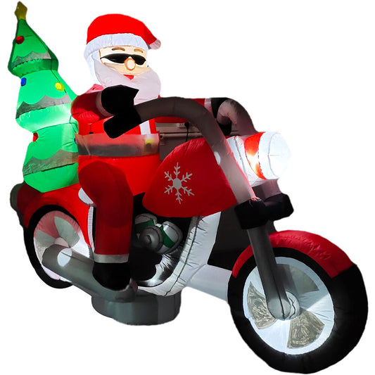 Fraser Hill Farm - 7-Ft. Wide Prelit Santa on Motorcycle Inflatable