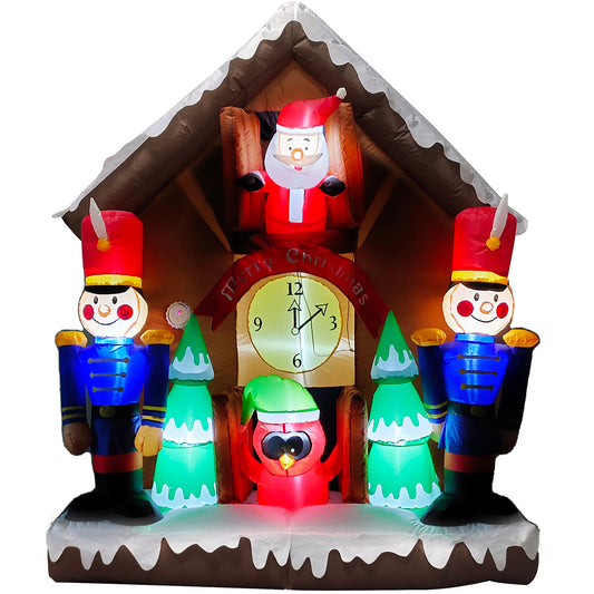 Fraser Hill Farm - 6-Ft. Tall Prelit Santa Nutcracker Cuckoo Clock Inflatable with Music