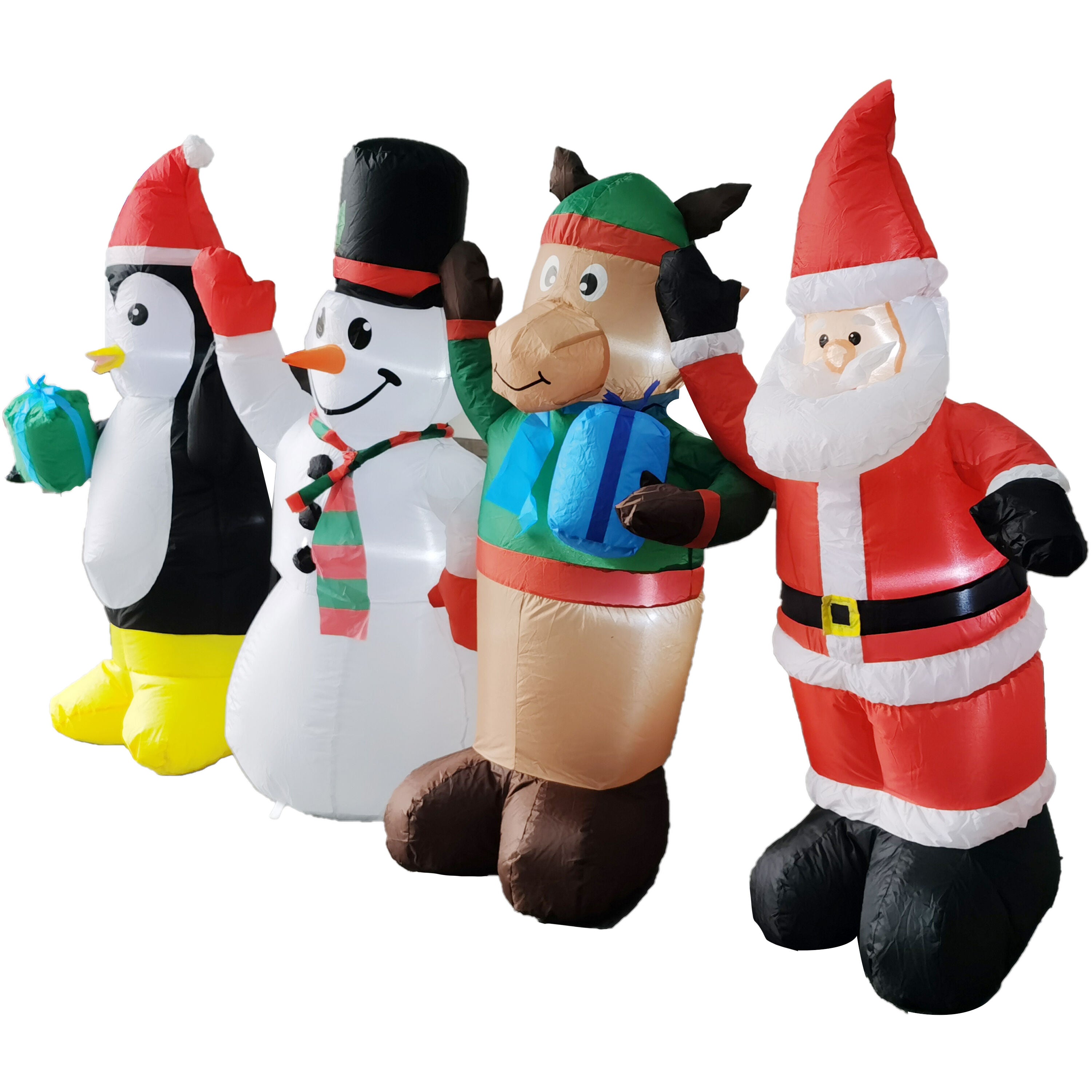 Fraser Hill Farm -  4-Ft. Tall Pre-Lit Inflatable Penguin, Snowman, Reindeer, and Santa Friends
