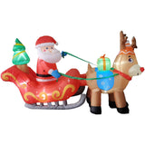 Fraser Hill Farm -  7-Ft. Pre-Lit Inflatable Santa Sleigh and Reindeer