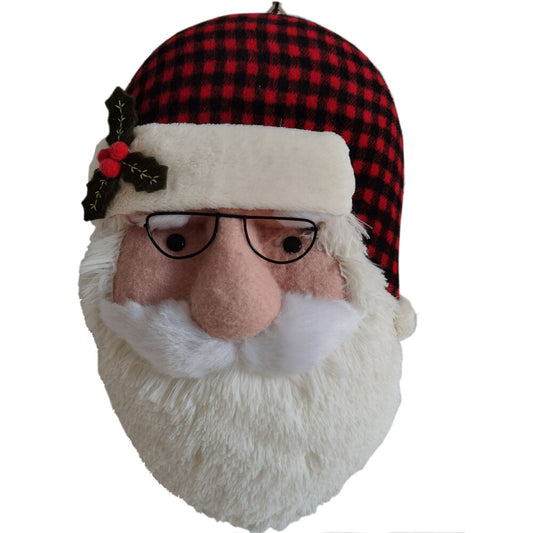 Fraser Hill Farm -  18-In. Hanging Santa with Plaid Hat and Glasses, Festive Indoor Christmas Decoration