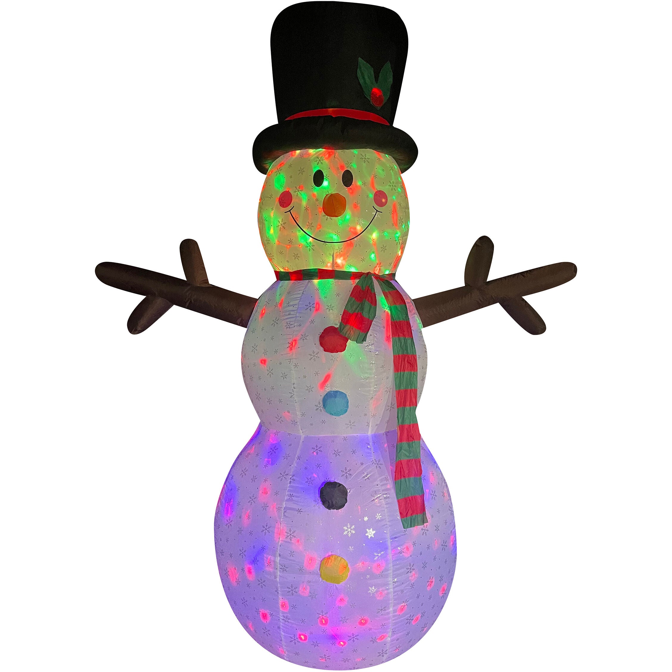 Fraser Hill Farm -  8-Ft. Tall Snowman with Snowflake Print, RGB Lights and Storage Bag, Outdoor Blow-Up Christmas Inflatable