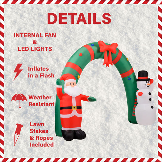 Fraser Hill Farm -  8-Ft. Tall Walkway Arch w/ Santa Claus and Snowman, Outdoor Blow-Up Christmas Inflatable w/ Lights and Storage Bag