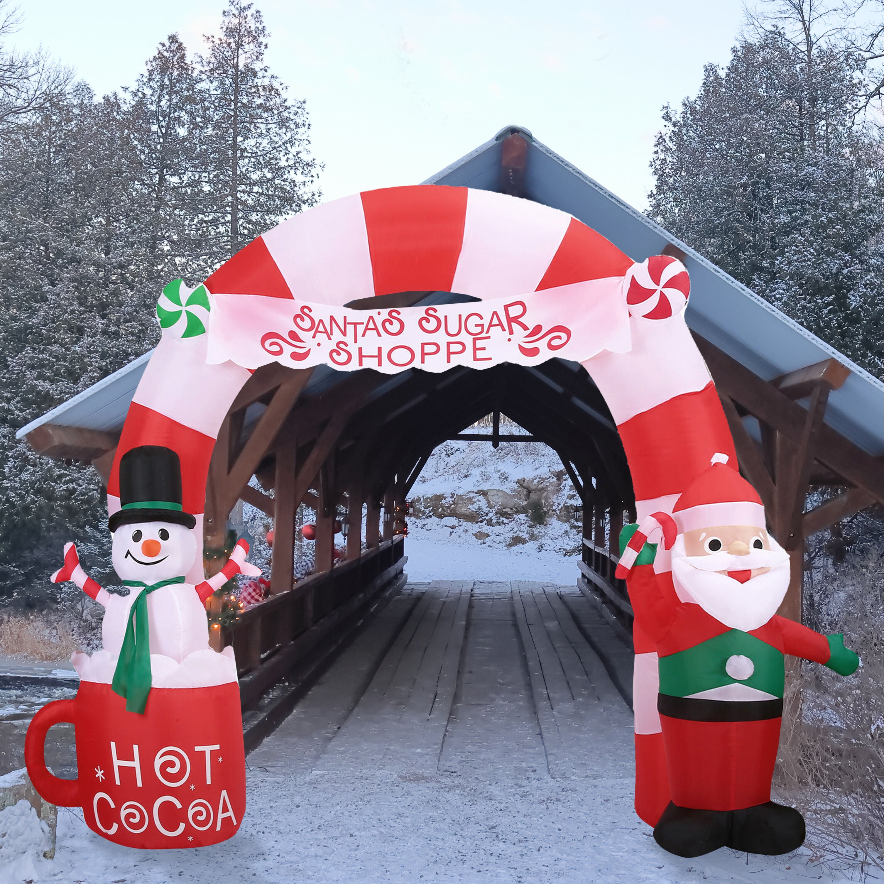 Fraser Hill Farm -  9-Ft. Wide Pre-Lit Inflatable Candy Cane Arch