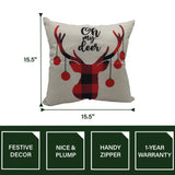 Fraser Hill Farm -  15.5-In. Oh My Deer Accent Pillow, Indoor Christmas Decoration, Buffalo Plaid Reindeer