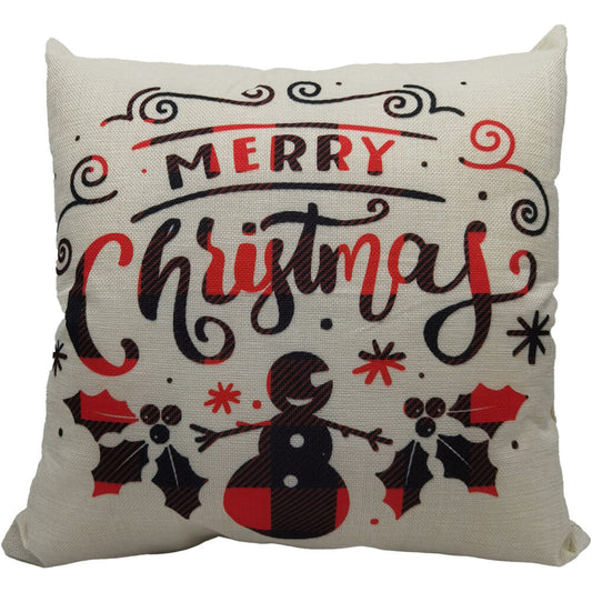 Fraser Hill Farm -  15.5-In. Merry Christmas Accent Pillow, Indoor Holiday Decoration, Buffalo Plaid Snowman