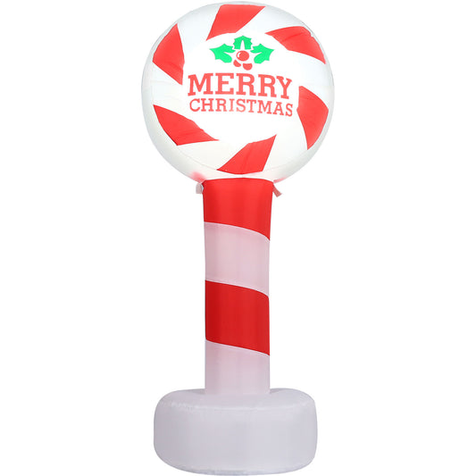 Fraser Hill Farm - 4-Ft. Tall Prelit "Merry Christmas" Candy Cane Sign Inflatable