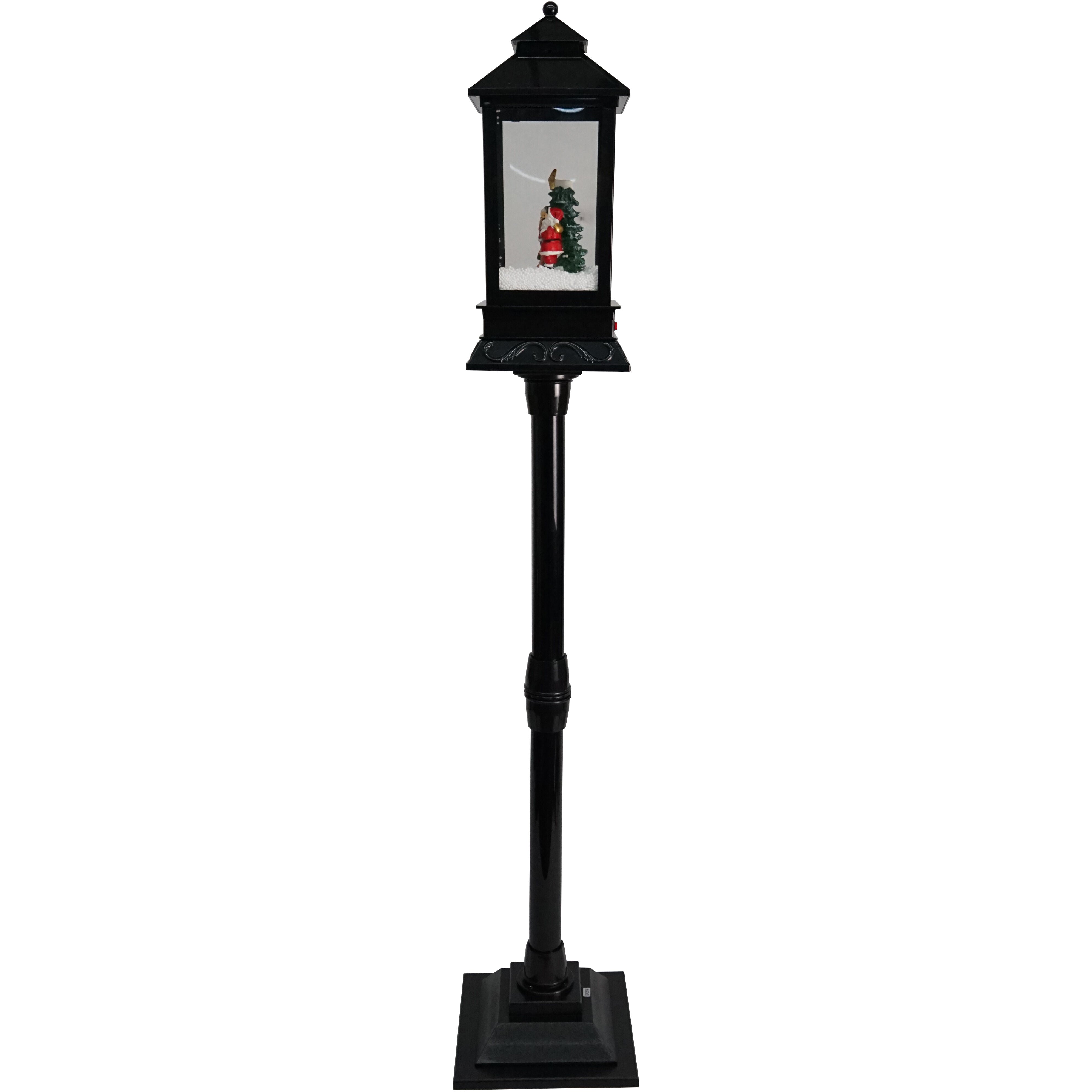 Fraser Hill Farm -  Let It Snow Series 49-In. Musical Mini Street Lamp w/ Santa and Mrs. Claus Scene, Cascading Snow, and Christmas Carols, Black
