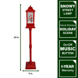 Fraser Hill Farm -  Let It Snow Series 49-In. Musical Mini Street Lamp with Santa and Snowman Scene, Cascading Snow, and Christmas Carols, Red