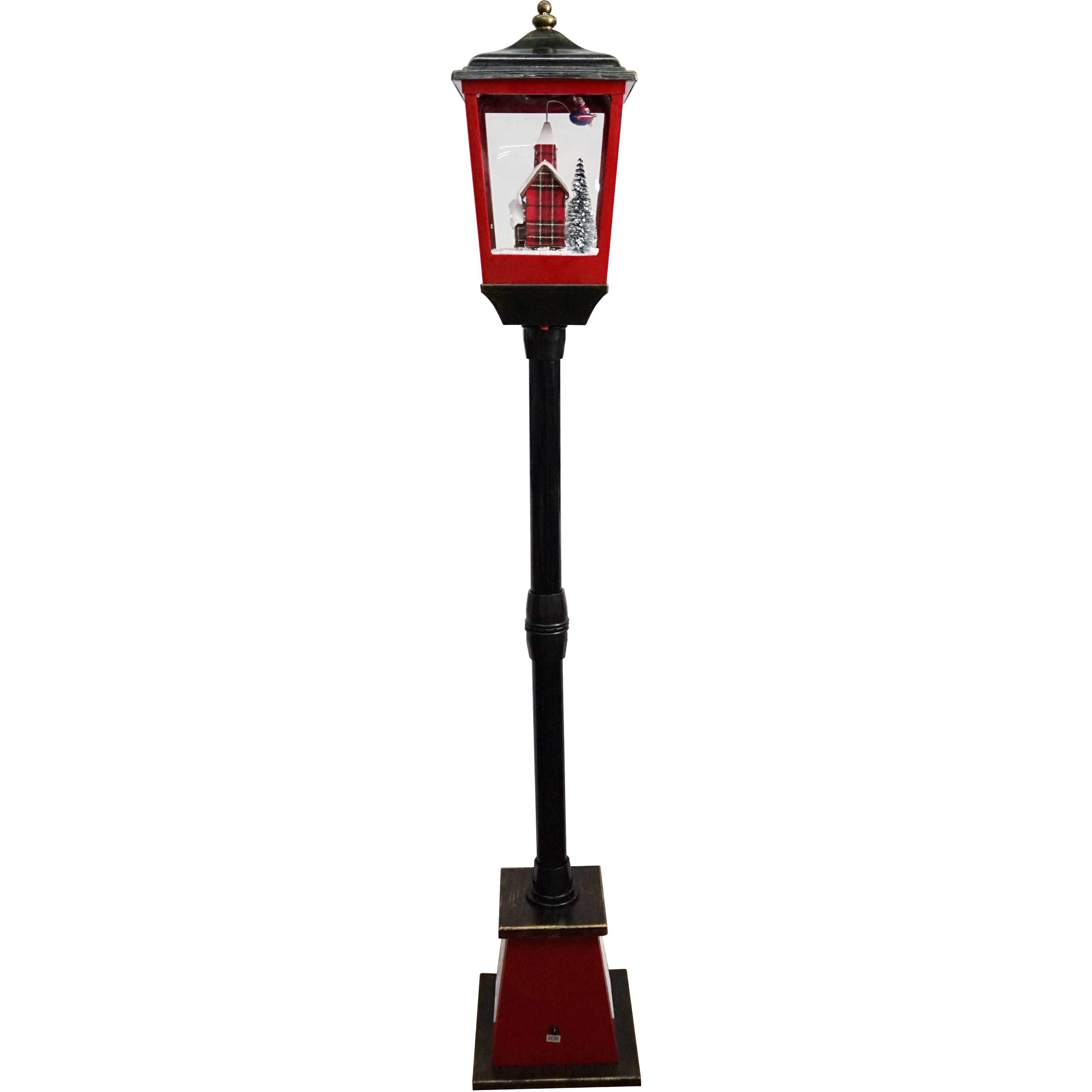 Fraser Hill Farm -  Let It Snow 53-In. Musical Street Lamp w/ Lighted Base, Flying Santa, Cascading Snow, and Christmas Carols, Black/Bronze/Red