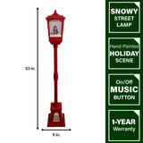 Fraser Hill Farm -  Let It Snow Series 53-In. Musical Street Lamp with Lighted Base, Seesaw Santa, Cascading Snow, and Christmas Carols, Red